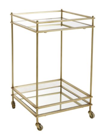 ΤΡΑΠΕΖΙ ΤΡΟΛΕΥ ΜΕ ΡΟΔΑΚΙΑ ΜΕΤΑΛ/ΓΥΑΛ ΚΑΘΡΕΦΤΗΣ ΧΡΥΣΟ 46X46X75