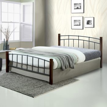 Κρεβάτι διπλό Mandy pakoworld καρυδί rubberwood-μαύρο μέταλλο 140x190εκ 330-000002