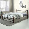 Κρεβάτι διπλό Mandy pakoworld καρυδί rubberwood-μαύρο μέταλλο 150x190εκ 330-000003