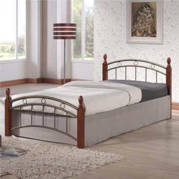 Κρεβάτι μονό Clarive pakoworld καρυδί rubberwood-μαύρο μέταλλο 90x190εκ 330-000004