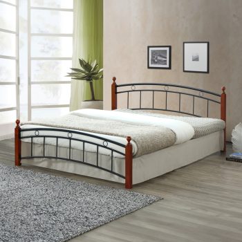 Κρεβάτι διπλό Clarive pakoworld καρυδί rubberwood-μαύρο μέταλλο 140x190εκ 330-000005