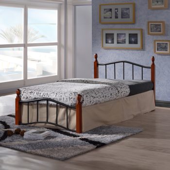 Κρεβάτι μονό Faryn pakoworld καρυδί rubberwood-μαύρο μέταλλο 90x190εκ 330-000007