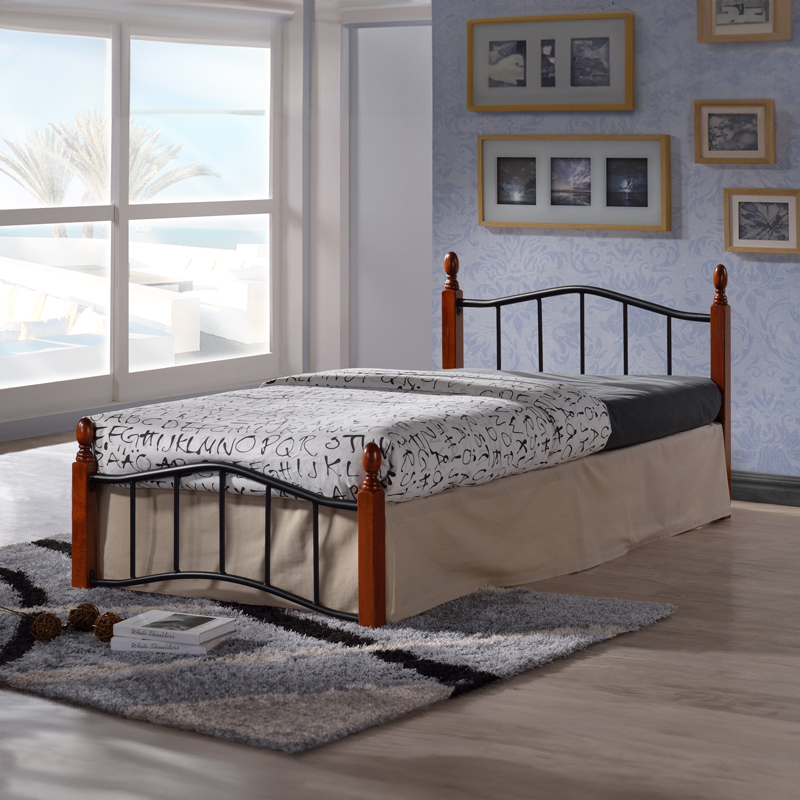 Κρεβάτι μονό Faryn pakoworld καρυδί rubberwood-μαύρο μέταλλο 90x190εκ 330-000007