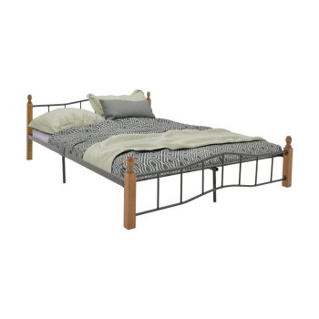 Κρεβάτι διπλό Faryn pakoworld καρυδί rubberwood-μαύρο μέταλλο 140x200εκ 330-000008