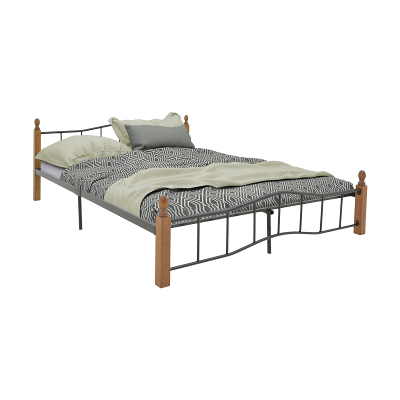 Κρεβάτι διπλό Faryn pakoworld καρυδί rubberwood-μαύρο μέταλλο 140x200εκ 330-000008