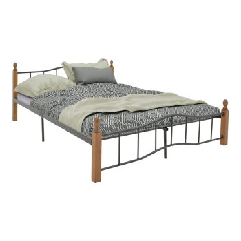 Κρεβάτι διπλό Faryn pakoworld καρυδί rubberwood-μαύρο μέταλλο 150x200εκ 330-000009