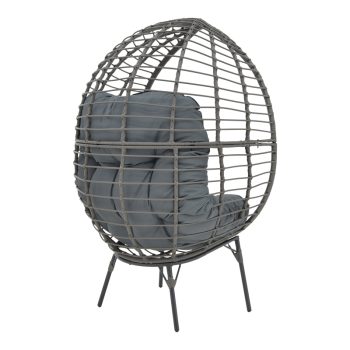 Alternative view of Πολυθρόνα Nestie  wicker rattan γκρι-μεταλλικό γκρι πόδι-γκρι μαξιλάρι 102x80x155εκ