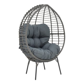 Πολυθρόνα Nestie  pakoworld wicker rattan γκρι-μεταλλικό γκρι πόδι-γκρι μαξιλάρι 102x80x155εκ 152-000020
