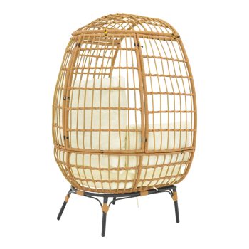 Alternative view of Πολυθρόνα Frox  wicker rattan φυσικό-μεταλλικό φυσικό-μαύρο πόδι-μπεζ μαξιλάρι 96x76x145εκ