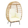 Πολυθρόνα Frox pakoworld wicker rattan φυσικό-μεταλλικό φυσικό-μαύρο πόδι-μπεζ μαξιλάρι 96x76x145εκ 152-000021