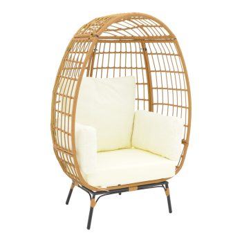 Πολυθρόνα Frox pakoworld wicker rattan φυσικό-μεταλλικό φυσικό-μαύρο πόδι-μπεζ μαξιλάρι 96x76x145εκ 152-000021