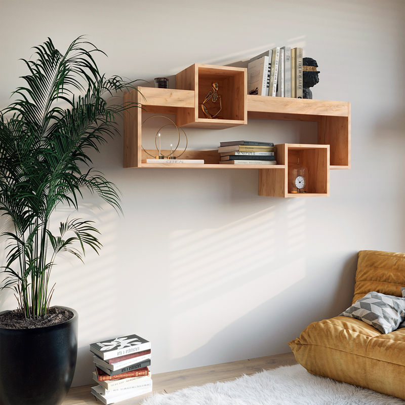Ραφιέρα τοίχου Shellie μελαμίνης σε oak απόχρωση 120x28x65εκ - Image 2