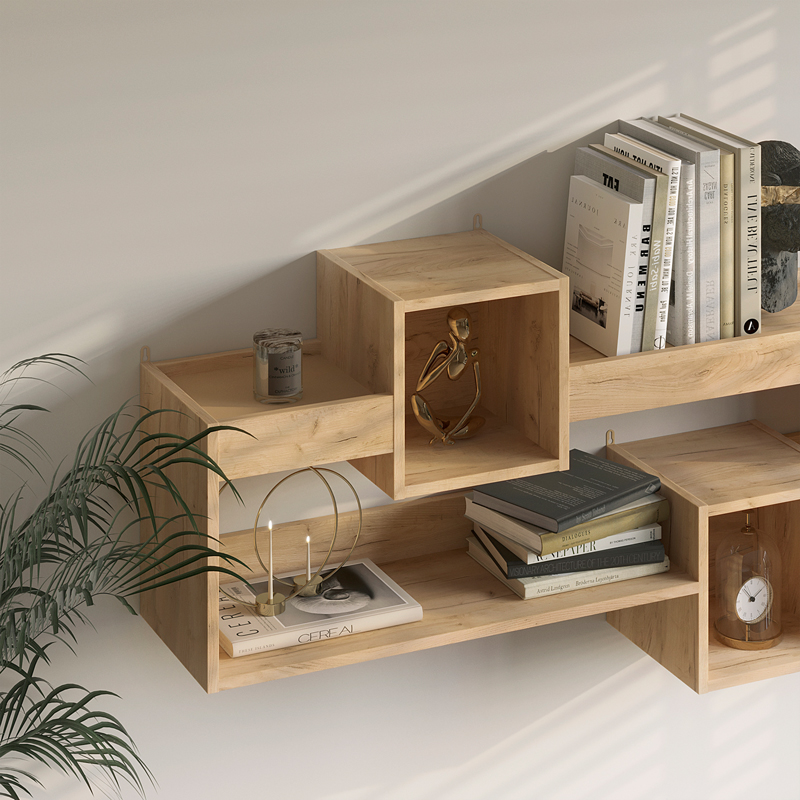 Ραφιέρα τοίχου Shellie μελαμίνης σε oak απόχρωση 120x28x65εκ - Image 4
