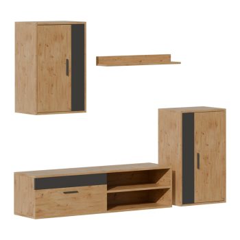Σύνθετο σαλονιού Zarifa pakoworld oak-μαύρο μελαμίνης 190x35x190εκ 192-000041
