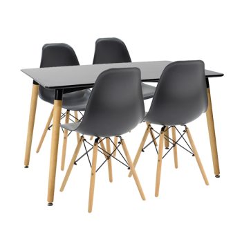 Τραπεζαρία Natali-Julita pakoworld σετ 5τεμ μαύρο-φυσικό 120x80x76εκ 200-000632