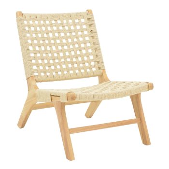 Πολυθρόνα Polisin pakoworld σχοινί-rubberwood σε φυσική απόχρωση 55x80x77εκ 263-000045