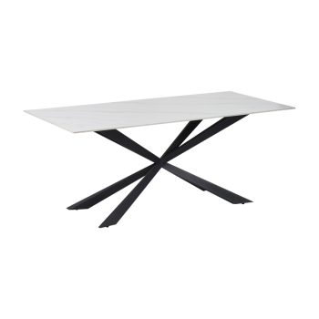 Τραπέζι Cozline Inart λευκό μαρμάρου sintered stone-πόδι μαύρο μέταλλο 180x90x76εκ 029-000262