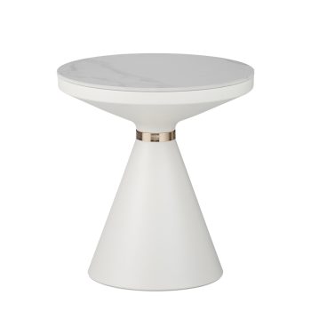 Βοηθητικό τραπέζι Coozlin Inart sintered stone σε απόχρωση λευκό μαρμάρου με μαύρο-χρυσό μέταλλο Φ50x50εκ 029-000279
