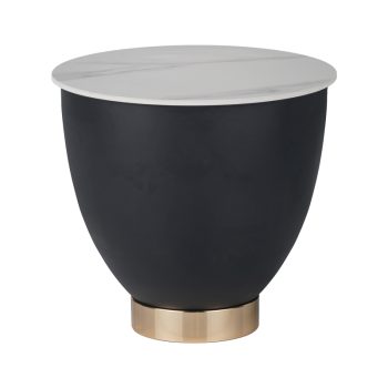 Βοηθητικό τραπέζι Erasmine Inart λευκό μαρμάρου sintered stone Φ50x45εκ 029-000281