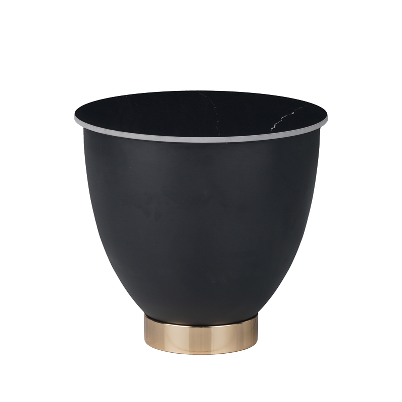 Βοηθητικό τραπέζι Erasmine Inart μαύρο μαρμάρου sintered stone Φ50x45εκ 029-000283