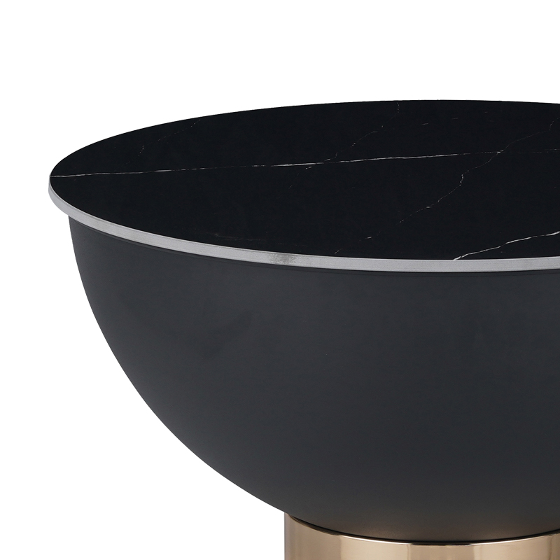 Τραπέζι σαλονιού Erasmine Inart μαύρο μαρμάρου sintered stone Φ70x37εκ - Image 2