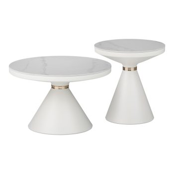 Βοηθητικά τραπέζια Coozlin Inart sintered stone σε απόχρωση λευκό μαρμάρου με λευκό-χρυσό μέταλλο 029-000320