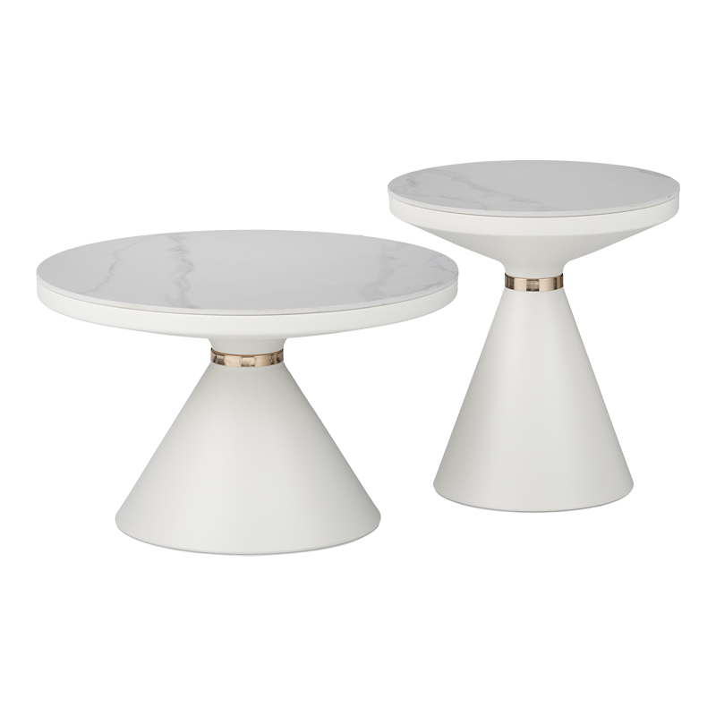 Βοηθητικά τραπέζια Coozlin Inart sintered stone σε απόχρωση λευκό μαρμάρου με λευκό-χρυσό μέταλλο 029-000320