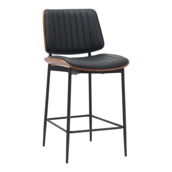 Σκαμπό-μπαρ Kathy pakoworld μαύρο pu-καρυδί μέταλλο 48.5x52.5x96εκ 332-000010