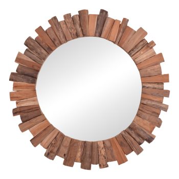 Καθρέπτης Rounder pakoworld teak ξύλο σε φυσική απόχρωση Φ100x5εκ 338-000009