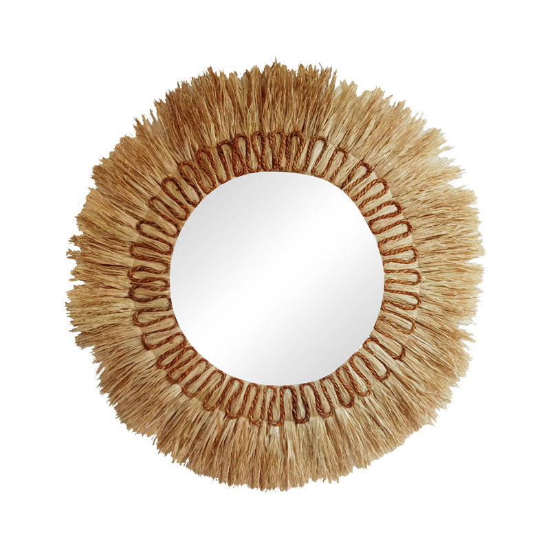 Καθρέπτης Oviele Inart sisal σε φυσικό χρώμα Φ95x4εκ 339-000025