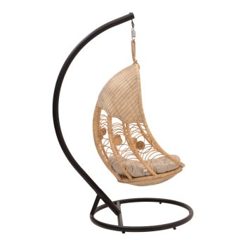 Alternative view of Κούνια Labreone  rattan φυσική απόχρωση -μαύρο μέταλλο-μπεζ μαξιλάρι 82x82x200εκ