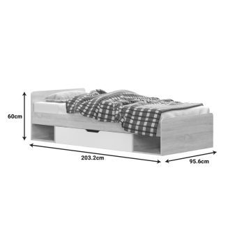 Alternative view of Κρεβάτι με συρτάρι Letto  σε oak - λευκό απόχρωση 90x200εκ