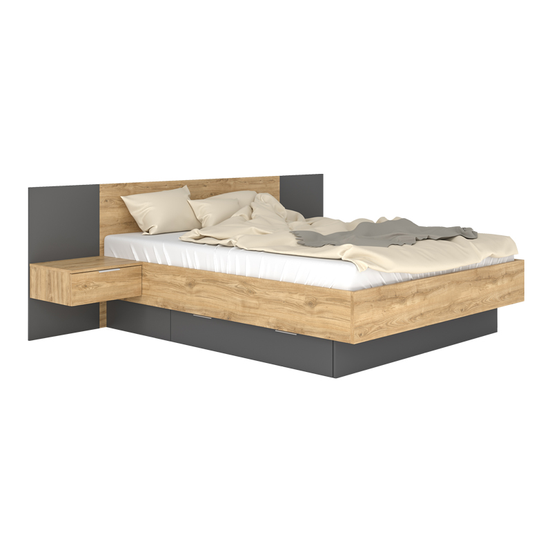 Κρεβάτι διπλό Kantri pakoworld σε sonoma - γκρι απόχρωση 160x200εκ 173-000052