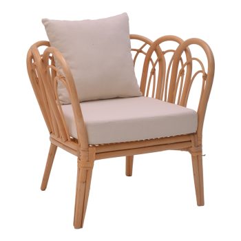 Πολυθρόνα Tania pakoworld φυσικό rattan-λευκό μαξιλάρι 76x76x76εκ 335-000012