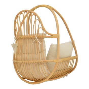 Alternative view of Κρεμαστή κούνια Jorg  φυσικό rattan-κρεμ μαξιλάρι 80x59x105εκ