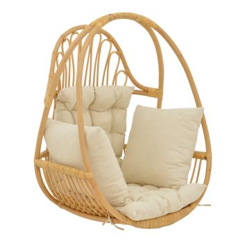 Κρεμαστή κούνια Jorg pakoworld φυσικό rattan-κρεμ μαξιλάρι 80x59x105εκ 335-000022