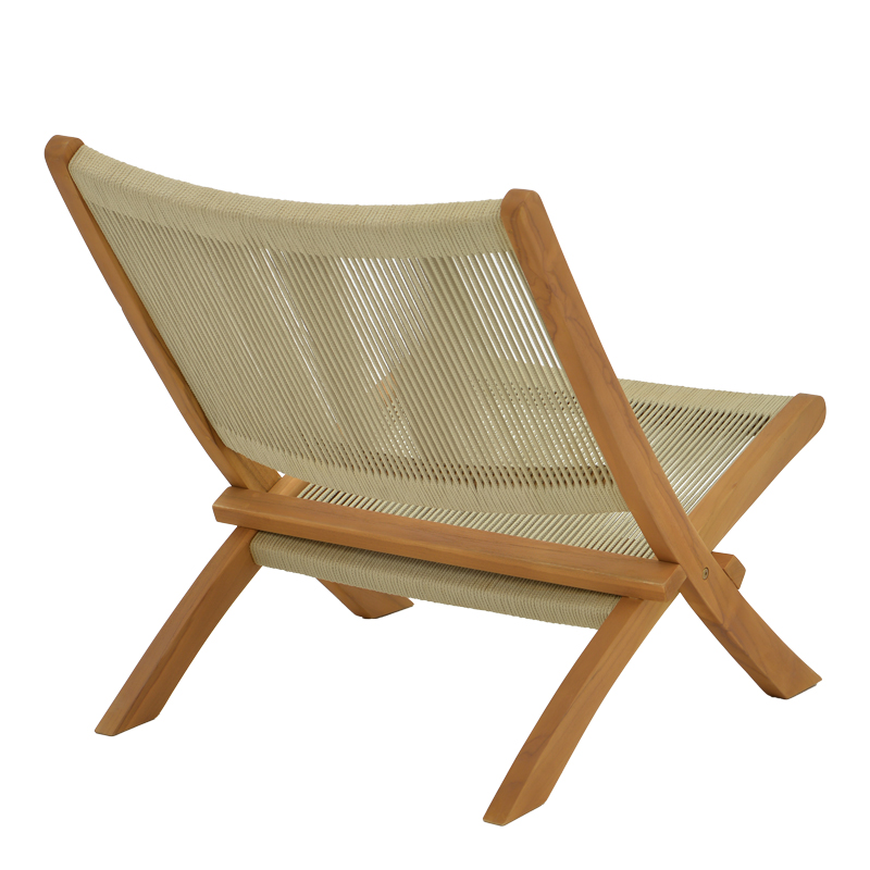 Πολυθρόνα Seeal πτυσσόμενη teak ξύλο και pe σχοινί σε φυσκή απόχρωση 61x76x72εκ - Image 2