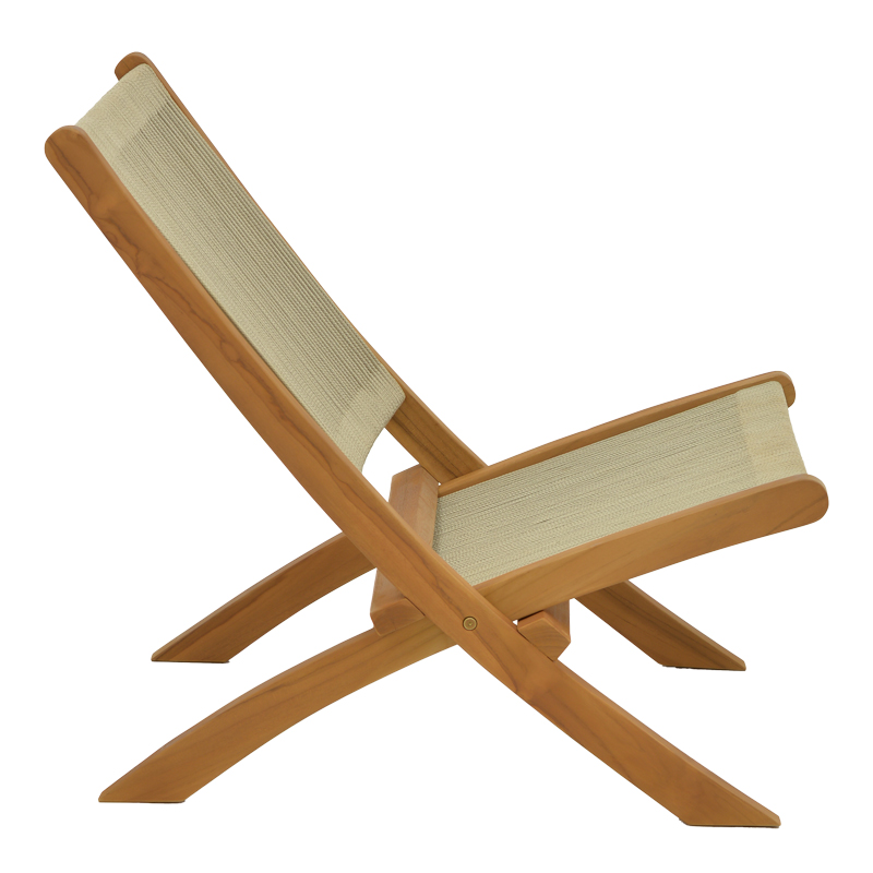 Πολυθρόνα Seeal πτυσσόμενη teak ξύλο και pe σχοινί σε φυσκή απόχρωση 61x76x72εκ - Image 3