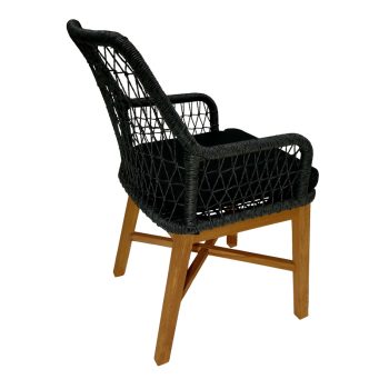 Alternative view of Πολυθρόνα Elaiza  teak ξύλο και συνθετικό σχοινί σε φυσική-μαύρη απόχρωση με μαξιλάρι 58x60x90εκ