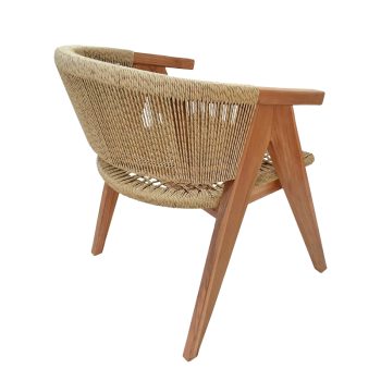 Alternative view of Πολυθρόνα Wolly  teak ξύλο και pe σχοινί σε φυσική απόχρωση 60x60x76εκ
