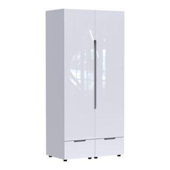 Ντουλάπα δίφυλλη Afina pakoworld mdf-μελαμίνη σε λευκή glossy απόχρωση 100x57x213εκ 361-000017
