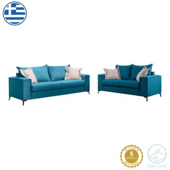 Σετ σαλονιού 2τεμ Verona pakoworld πετρόλ ύφασμα με μαξιλάρια σε μπεζ απόχρωση 168-000098