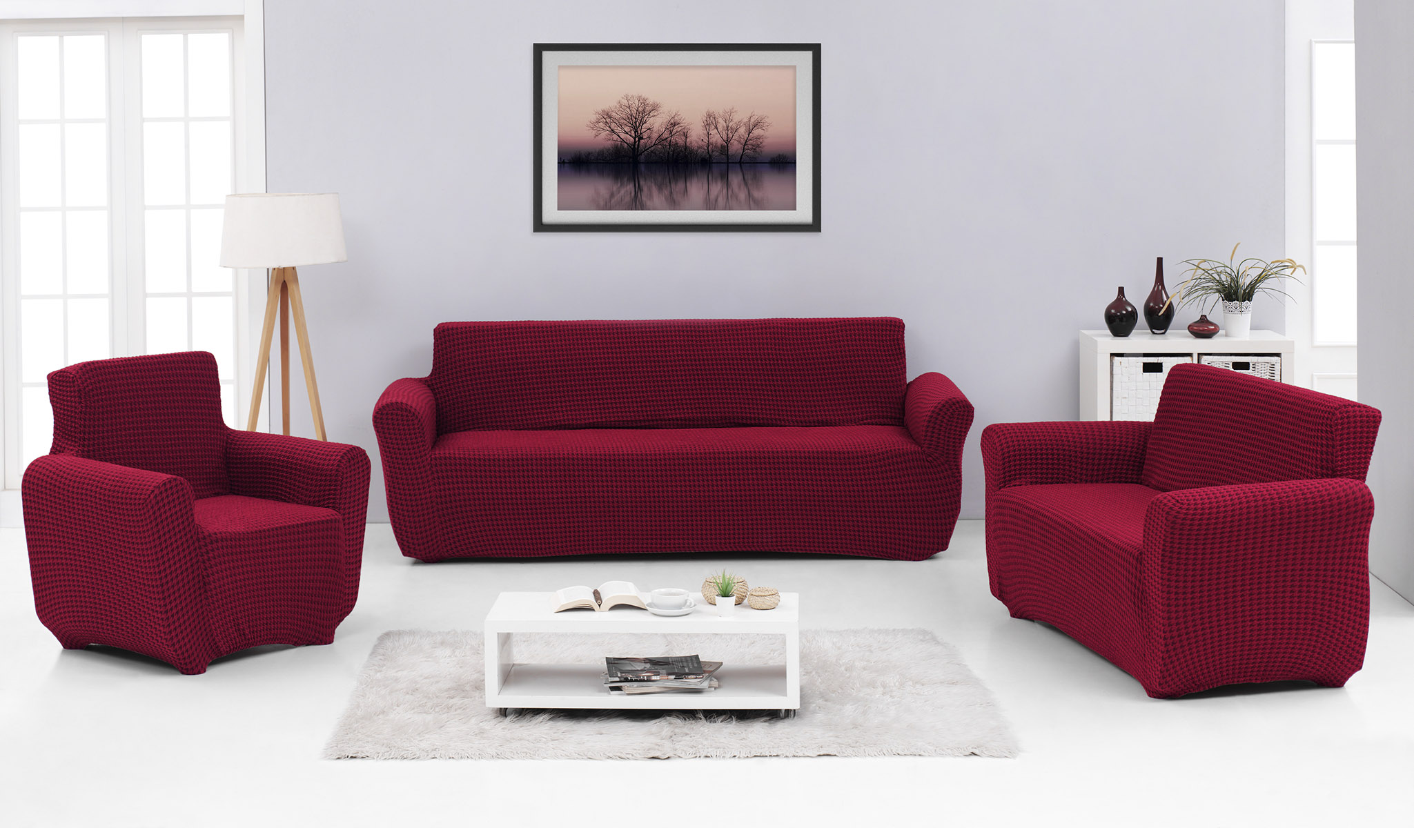 Beauty Home Ελαστικά καλύμματα καναπέ σετ 3τμχ Art 8600 Μπορντό
