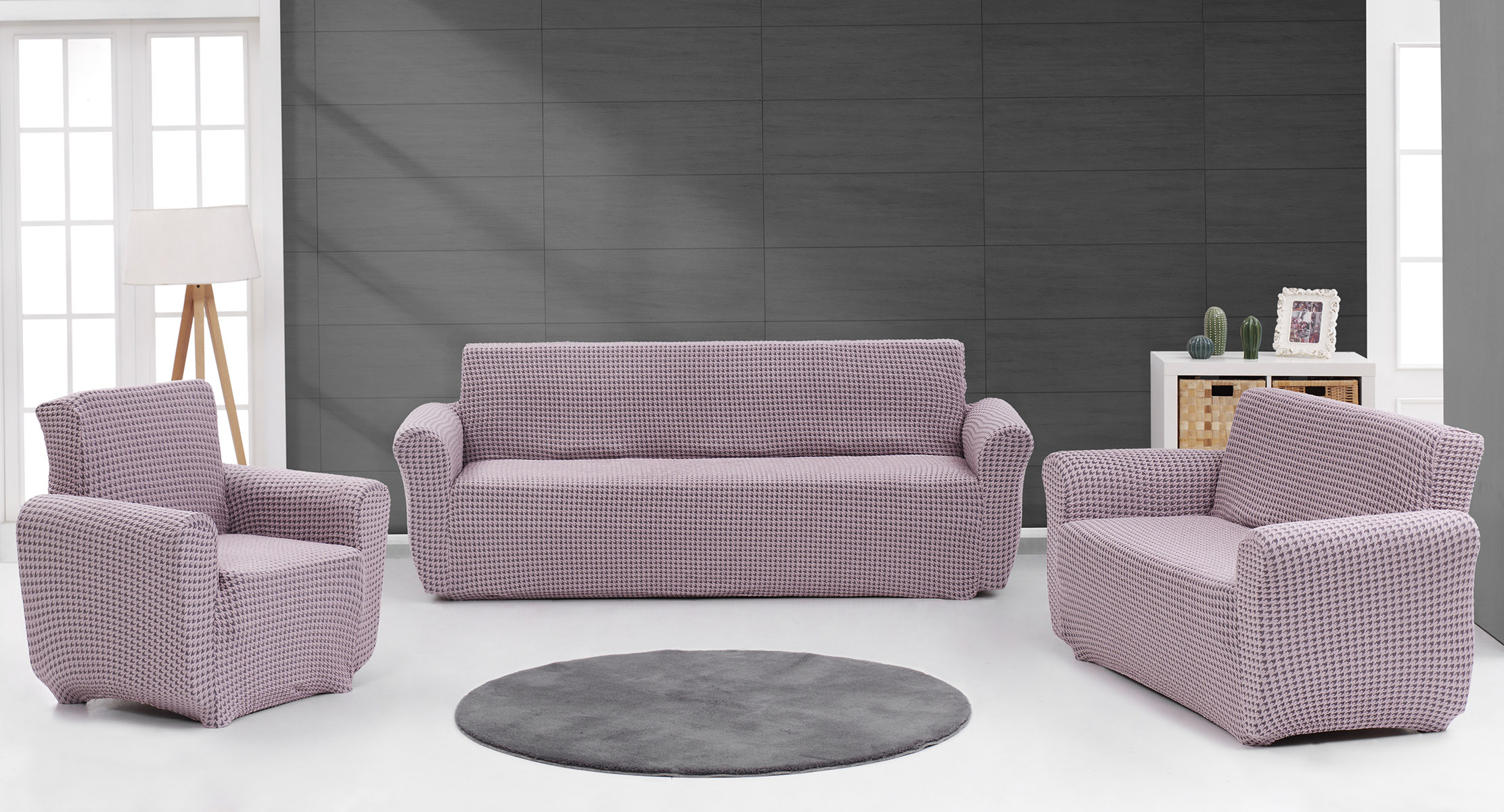 Beauty Home Ελαστικά καλύμματα καναπέ σετ 3τμχ Art 8600 Λιλά