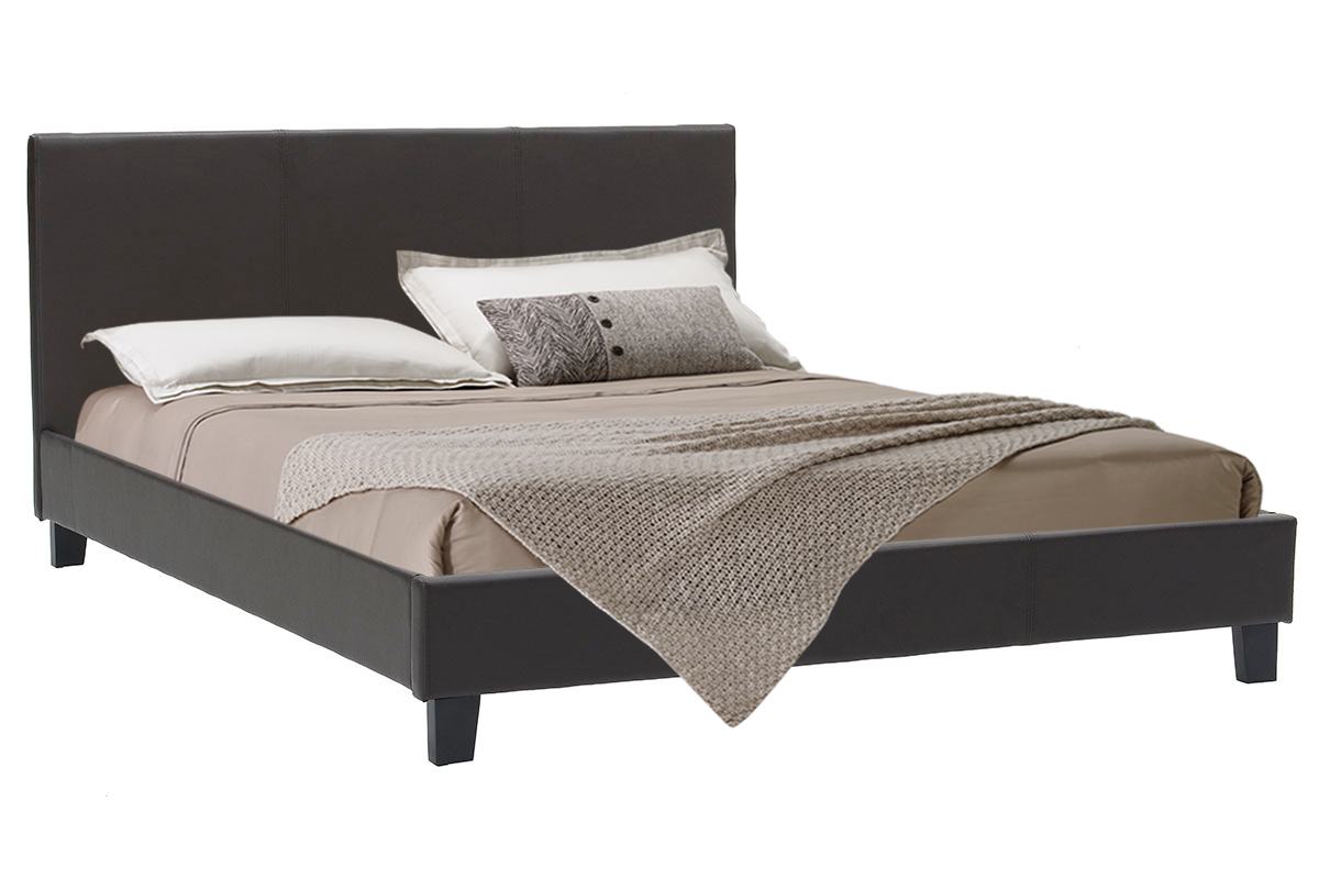 Κρεβάτι Nevil pakoworld διπλό 150x200 PU σκούρο καφέ ματ 006-000002