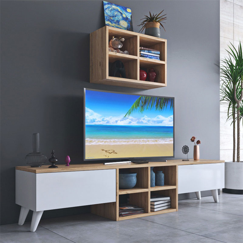 Σύνθετο σαλονιού PWF-0606 καρυδί-λευκό 160x25x34εκ - Image 2