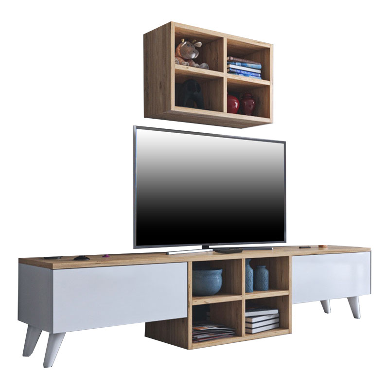 Σύνθετο σαλονιού PWF-0606 pakoworld καρυδί-λευκό 160x25x34εκ 071-001425