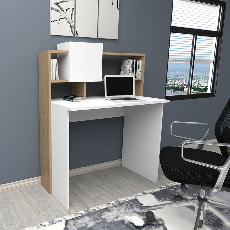 Γραφείο εργασίας Koogi σε oak-λευκή απόχρωση 94x60x118εκ - Image 2