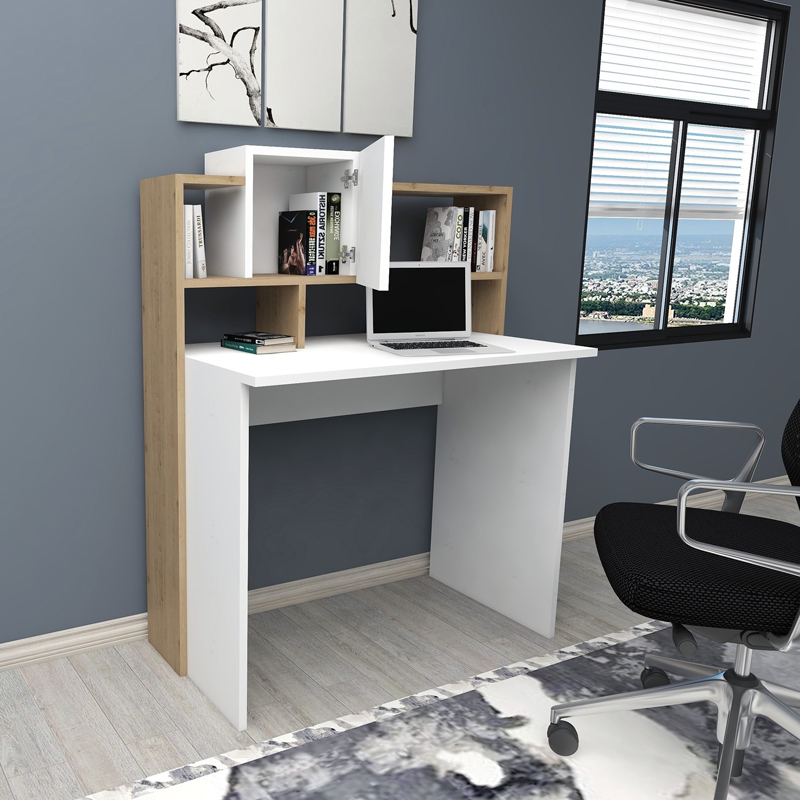 Γραφείο εργασίας Koogi σε oak-λευκή απόχρωση 94x60x118εκ - Image 3