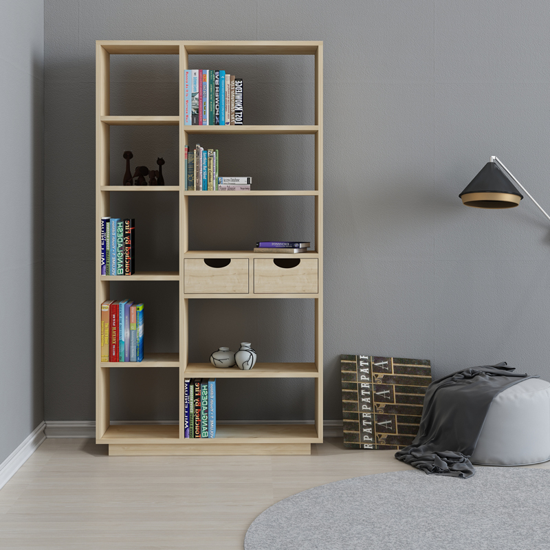 Βιβλιοθήκη με συρτάρια Dakin σε oak απόχρωση 80x25x190εκ - Image 3